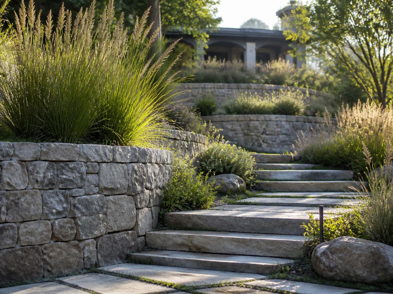 Natural stone in a landscaping project