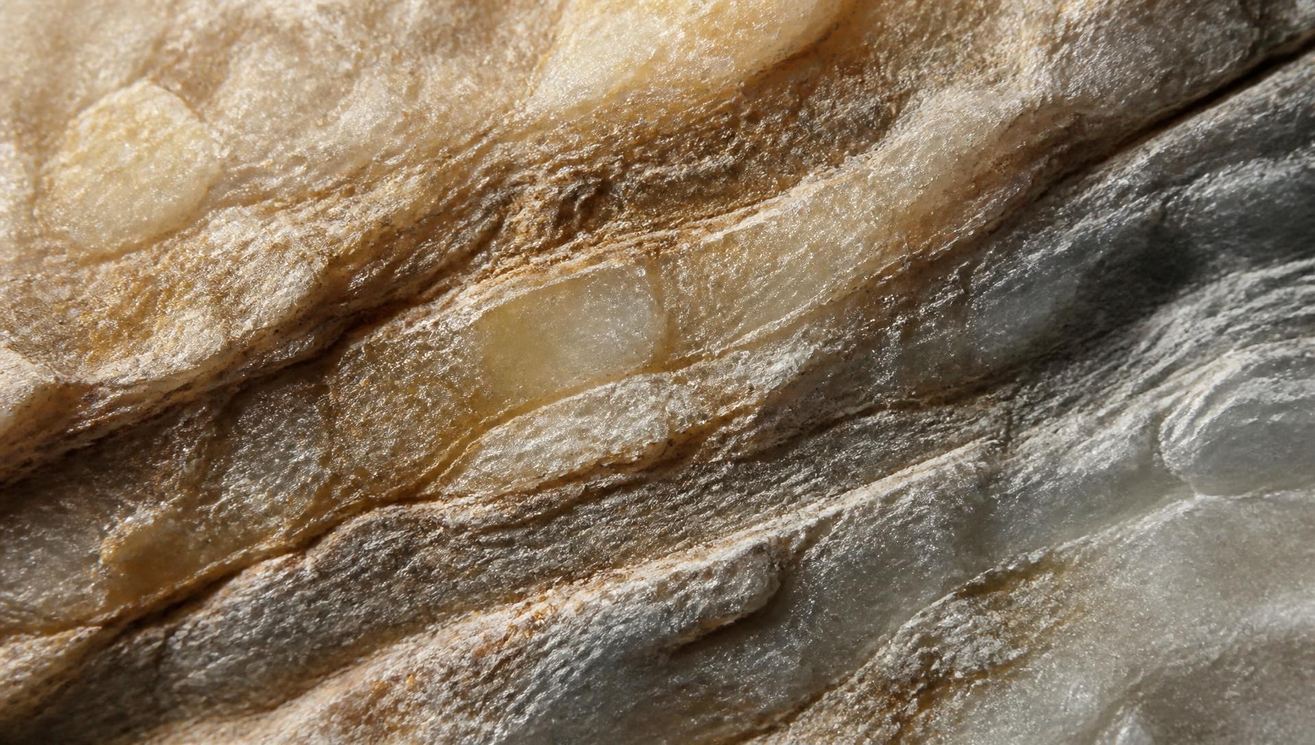 Macro photograph of natural stone showing veining, grain and mineral texture